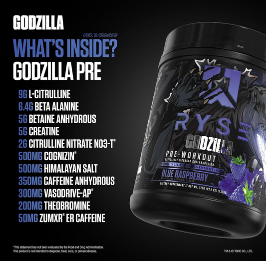 RYSE Godzilla Pre-Workout Powder 40/20 Servings - Training Lifestyle Shot | Svpplements