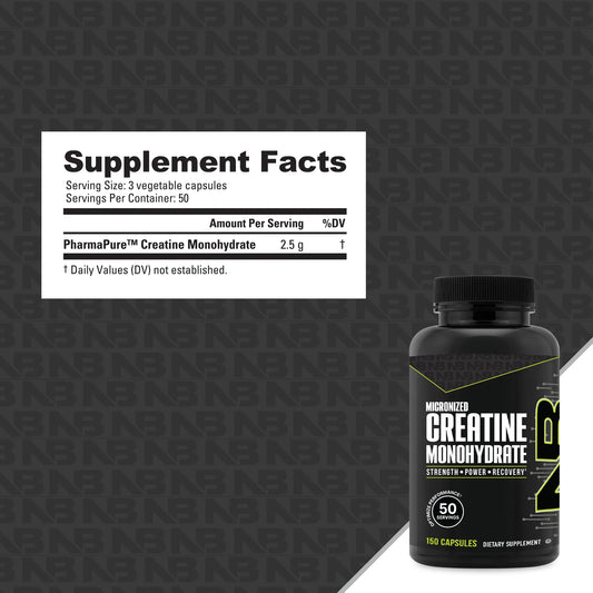NutraBio Micronized Creatine Monohydrate Capsules 100 Servings Supplement Facts - PharmaPure Creatine | Svpplements