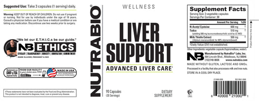 NutraBio Liver Support Capsules 30 Servings Supplement Facts - N-Acetyl Cysteine 600 mg | Svpplements