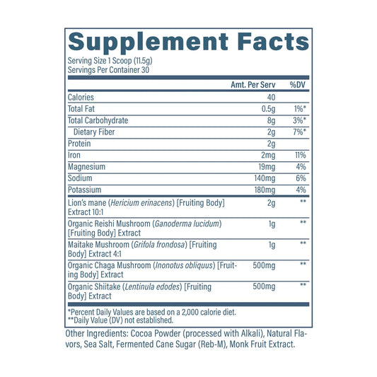 Revive Mushroom Complex Wellness Powder 30 Servings Supplement Facts - Lion's Mane Fruiting Body Extract 10:1 | Svpplements