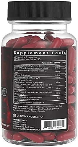 Enhanced Labs ECA Shred Fat Burner Capsules 30 Servings Supplement Facts - Bitter Orange Fruit Extract 225mg | Svpplements