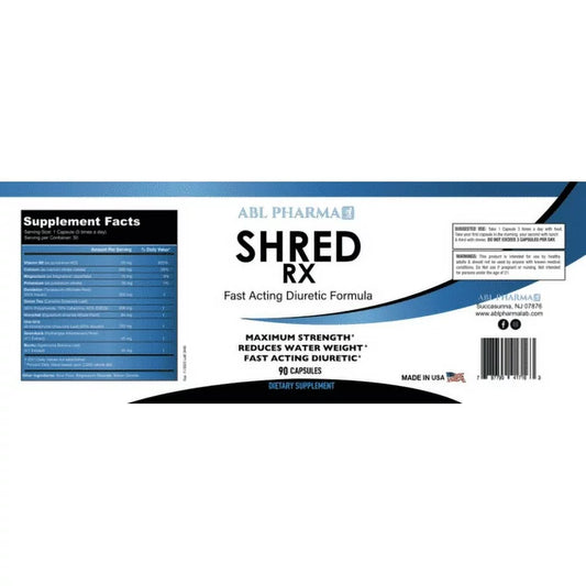 ABL Pharma Shred RX Water Shed Capsules 30 Servings Supplement Facts - Dandelion Extract 500mg | Svpplements