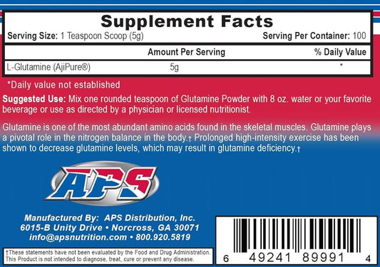 APS Nutrition L-Glutamine Recovery Powder 100 Servings Supplement Facts - L-Glutamine 5g | Svpplements