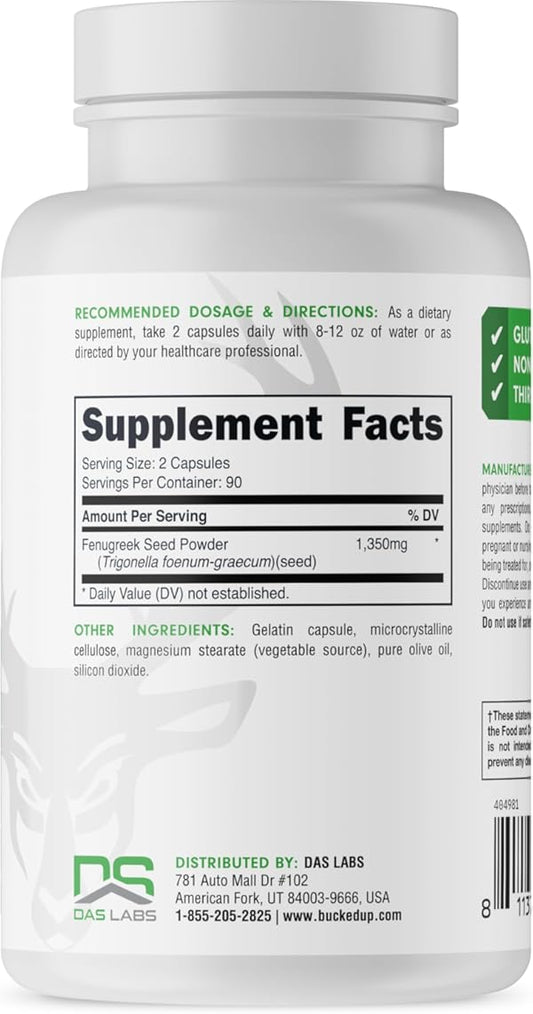 Bucked Up Fenugreek Hormone Support Capsules 90 Servings Supplement Facts - Fenugreek Seed Powder 1350mg | Svpplements