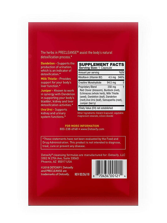 Detoxify PreCleanse Herbal Supplement Capsules 48 Servings Supplement Facts - Riboflavin 4.5mg | Svpplements