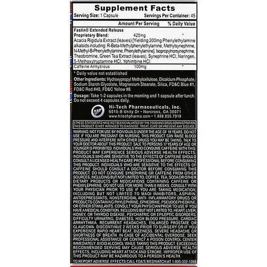 Hi-Tech Fat Burner Capsules 45 Servings Supplement Facts - Caffeine Anhydrous 150mg | Svpplements