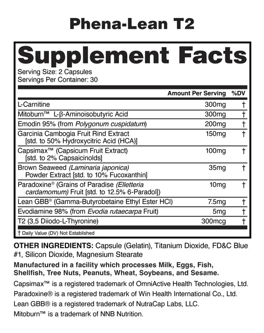 Phena Lean T2 Fat Burner Capsules 30 Servings - Flavor Options | Svpplements
