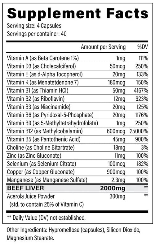 Black Magic Nine Lives Vitamin Mineral Supplement 40 Servings Supplement Facts - Beef Liver 2000mg | Svpplements