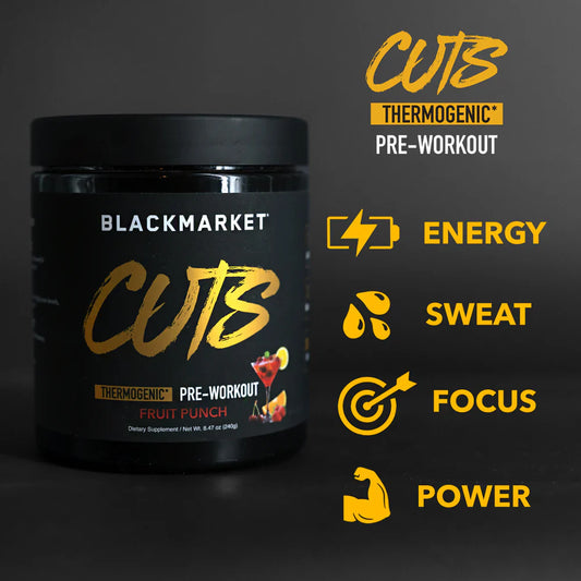 BlackMarket CUTS Thermogenic Pre-Workout Powder 30 Servings Supplement Facts - Caffeine Anhydrous 300mg | Svpplements