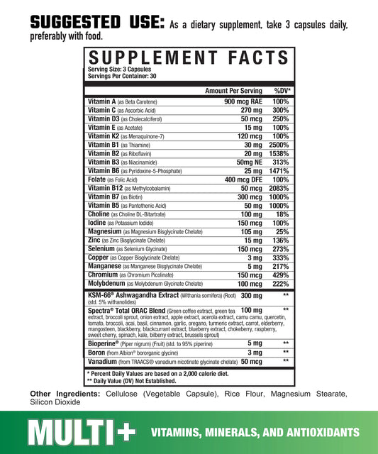 Axe & Sledge Multivitamin Mineral Antioxidant Formula 30 Servings Supplement Facts - Vitamin D3 50mcg | Svpplements