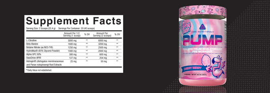 Core Nutritionals Pump Stim-Free Pre-Workout Powder 20 Servings Supplement Facts - L-Citrulline 6000mg | Svpplements