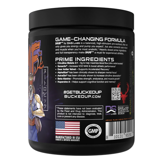 Bucked Up B.A.M.F. Pre-Workout Powder 30 Servings Supplement Facts - Citrulline Malate 2:1 6000mg | Svpplements