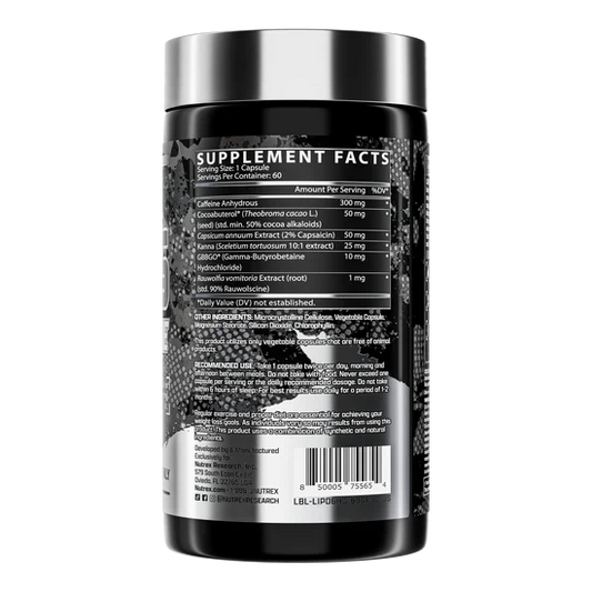 Nutrex LIPO-6 Hardcore Fat Burner Capsules 60 Servings Supplement Facts - Caffeine Anhydrous 300mg | Svpplements