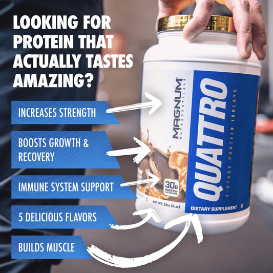 Magnum Quattro Protein Powder 23 Servings Supplement Facts - Whey Protein Isolate Part of 4-stage matrix | Svpplements