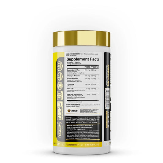 Magnum Nutraceuticals Mane Brain Nootropic Capsules 30 Servings Supplement Facts - N-Acetyl L-Tyrosine 350mg | Svpplements