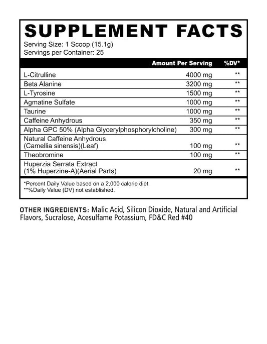 Panda Supps Panta Pre-Workout Powder 25 Servings Supplement Facts - L-Citrulline 4000mg | Svpplements