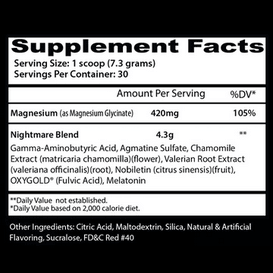 Insane Labz Nightmare Sleep Supplement Powder 30 Servings Fruit Punch Supplement Facts - Magnesium Glycinate | Svpplements