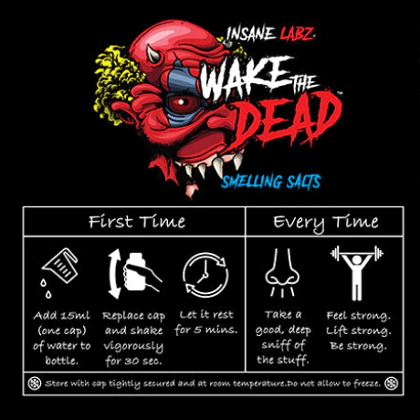 Insane Labz Wake The Dead Smelling Salt Inhalant N/A Servings Supplement Facts - Water Activation step | Svpplements