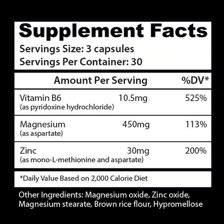 Insane Labz ZMA Mineral Support Capsules 30 Servings Supplement Facts - Magnesium 450mg | Svpplements
