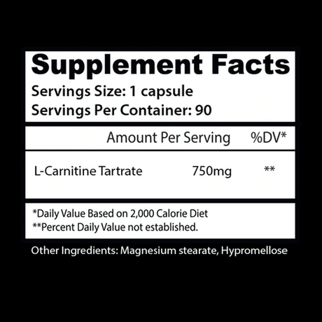 Insane Labz L-Carnitine Tartrate Fat Burner Capsules 90 Servings Supplement Facts - L-Carnitine Tartrate 750mg | Svpplements