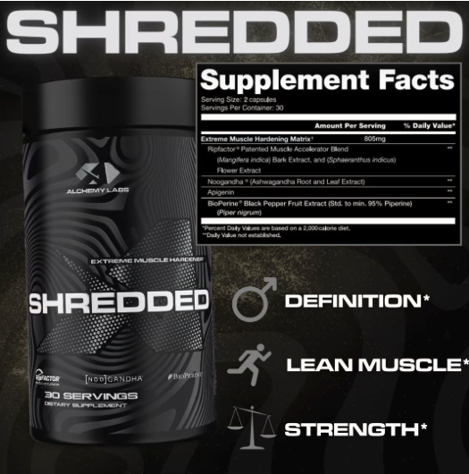 Alchemy Labs Shredded-1 Body Composition Support Capsules 30 Servings Supplement Facts - RipFactor® Patented | Svpplements