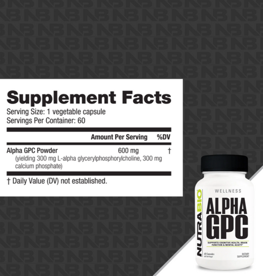 NutraBio Alpha GPC Nootropic Capsules 60 Servings Supplement Facts - Alpha GPC 300mg | Svpplements