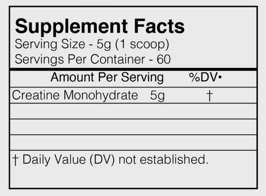 BlackMarket Creatine Monohydrate Powder 60 Servings Supplement Facts - Creatine Monohydrate 5g | Svpplements