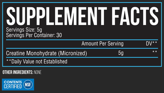 Inspired Creatine Monohydrate Powder 30 Servings Supplement Facts - Creatine Monohydrate (Micronized) 5g | Svpplements