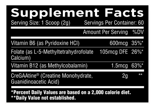 CreGAAtine Strength Support Powder 60 Servings Supplement Facts - CreGAAtine® 2g | Svpplements