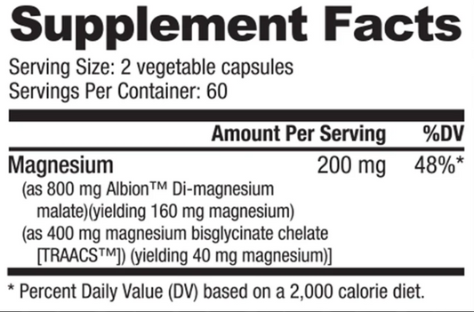 NutraBio Magnesium Complex Vitamin Mineral 60 Servings Supplement Facts - Magnesium 200mg elemental magnesium | Svpplements
