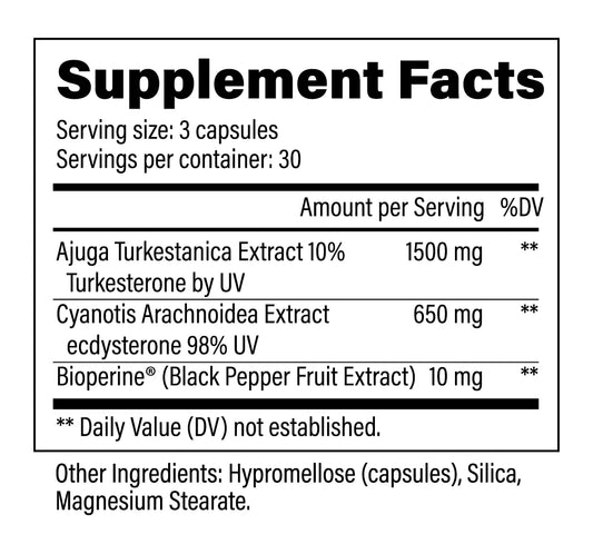 Black Magic Super T-Boost Hormone Support Capsules 30 Servings Supplement Facts - Ajuga Turkestanica Extract | Svpplements