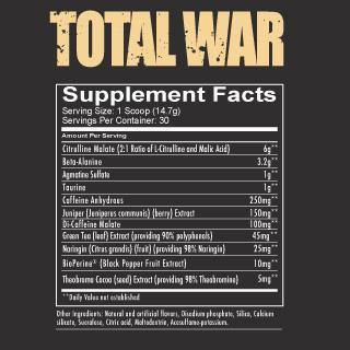 Redcon1 Total War Pre-Workout Powder 30 Servings Supplement Facts - Citrulline Malate 6g | Svpplements