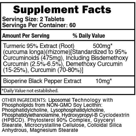 Blackstone Labs Liposomal Turmeric Supplement Capsules 60 Servings Supplement Facts - Turmeric 95% Extract | Svpplements