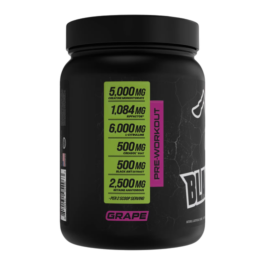 Bucked Up Black Ant Pre-Workout Powder 40 Servings Supplement Facts - Citrulline Malate 6000mg | Svpplements