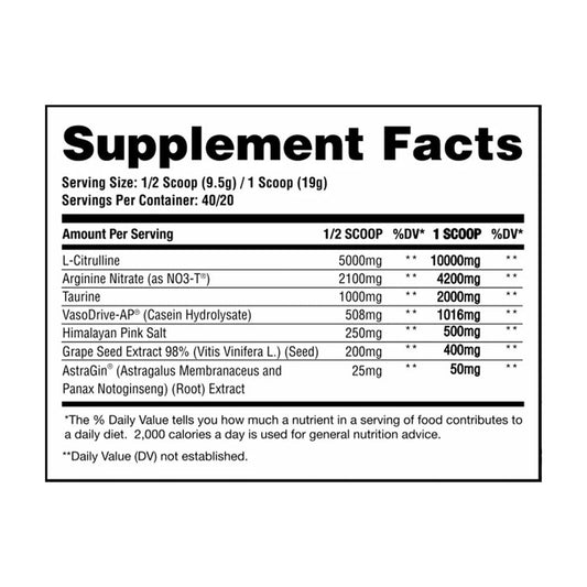 Apollon Bloodsport Extreme Pump Powder 40 Servings Supplement Facts - L-Citrulline 10000mg | Svpplements