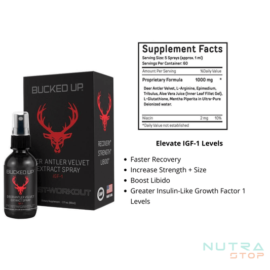 Bucked Up Deer Antler Velvet Extract Recovery Spray 2 fl oz 60 Servings Supplement Facts - Deer antler velvet | Svpplements