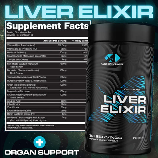 Alchemy Labs Liver Elixir Liver Support Supplement 30 Servings Supplement Facts - Milk Thistle Seed Extract | Svpplements