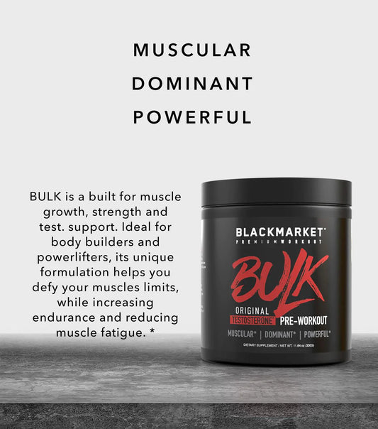 BlackMarket Labs BULK Pre-Workout Powder 30 Servings Supplement Facts - Caffeine Anhydrous 300mg | Svpplements