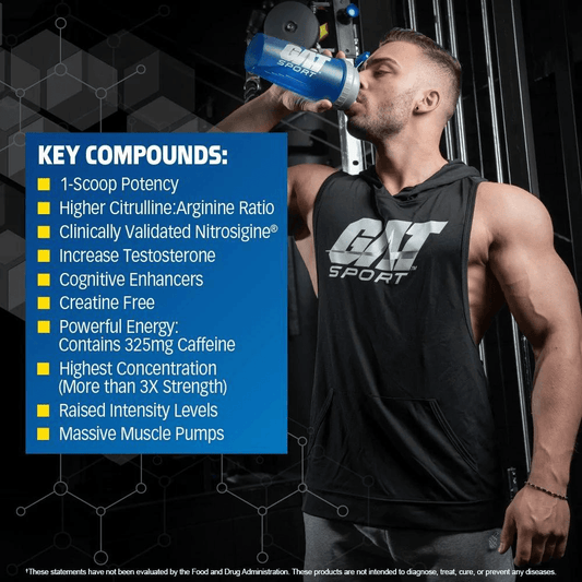 GAT Sport Nitra Flex Advanced Pre-Workout Powder 30 Servings Supplement Facts - Caffeine 325mg | Svpplements