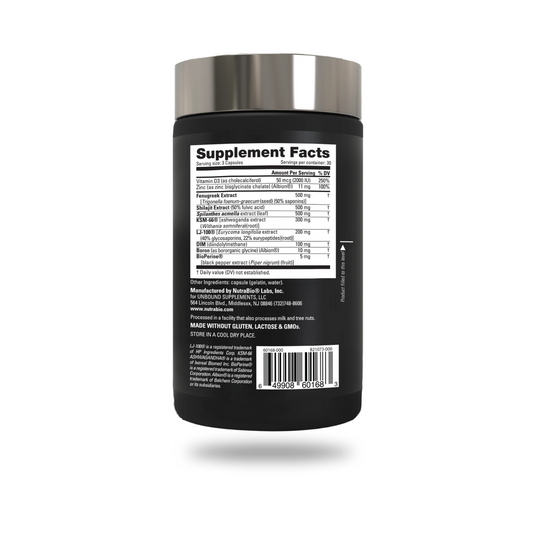 Unbound Test Testosterone Support Capsules 30 Servings Supplement Facts - Vitamin D3 50mcg | Svpplements