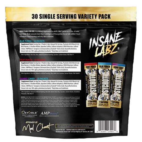 Insane Labz Pre-Workout Single-Serve Packets 30 Servings Supplement Facts - Caffeine | Svpplements