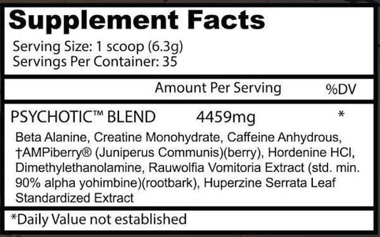 Insane Labz Pre-Workout Gummy Candy 35 Servings Supplement Facts - Beta-Alanine Undisclosed | Svpplements