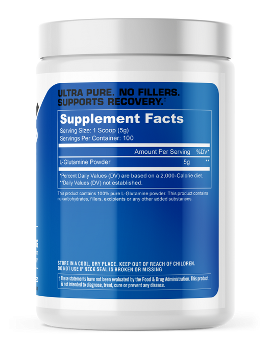 SportLife Essentials L-Glutamine Recovery Powder 100 Servings 500g Supplement Facts - L-Glutamine 5g | Svpplements