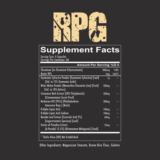 REDCON1 RPG Glucose Disposal Supplement Capsules 60 Servings Supplement Facts - Chromium Polynicotinate 300mcg | Svpplements