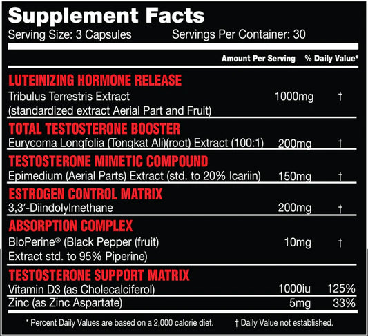 Killer Labz Terminator Test Hormone Support Capsules 30 Servings Supplement Facts - Tribulus Terrestris | Svpplements