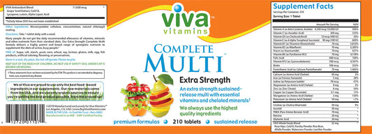 Viva Complete Multi Multivitamin Tablets N/A Servings Supplement Facts - Vitamin A 4500mcg | Svpplements