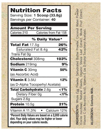 American Metabolix Keto Meal Replacement Powder 40 Servings Supplement Facts - Vitamin C 30mg | Svpplements