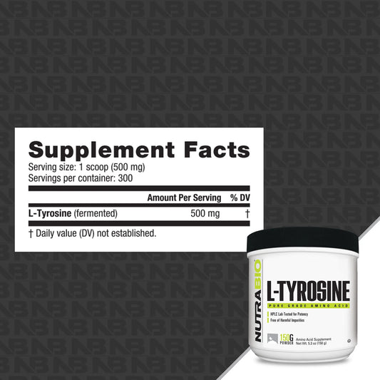 NutraBio L-Tyrosine Amino Acid Powder 300 Servings Supplement Facts - L-Tyrosine 500 mg | Svpplements