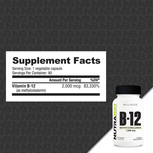 NutraBio B-12 Vitamin B-12 Supplement 90 Servings Supplement Facts - Vitamin B12 2000mcg | Svpplements