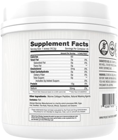 Project 1 Wellness Marine Collagen Peptides Powder 25 Servings Supplement Facts - Marine Collagen Peptides | Svpplements